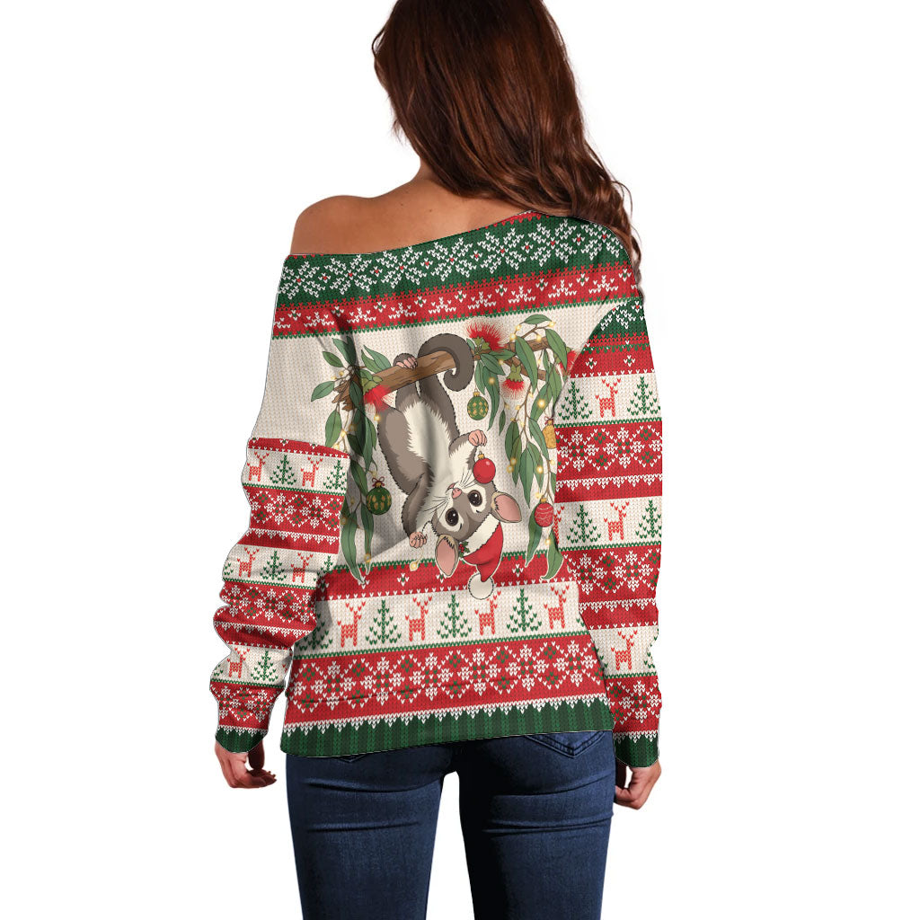 Aussie Sugar Glider Christmas Off Shoulder Sweater Festive Knitted Pattern Inspired
