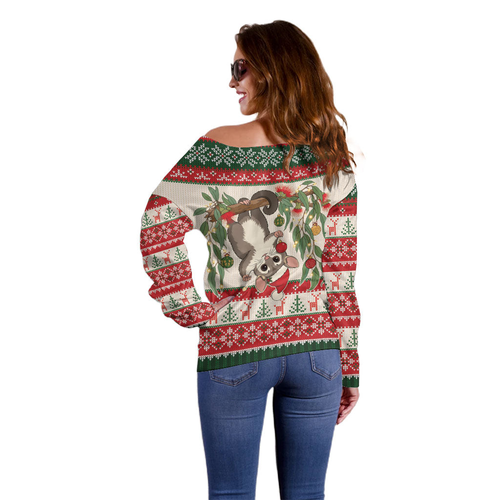 Aussie Sugar Glider Christmas Off Shoulder Sweater Festive Knitted Pattern Inspired