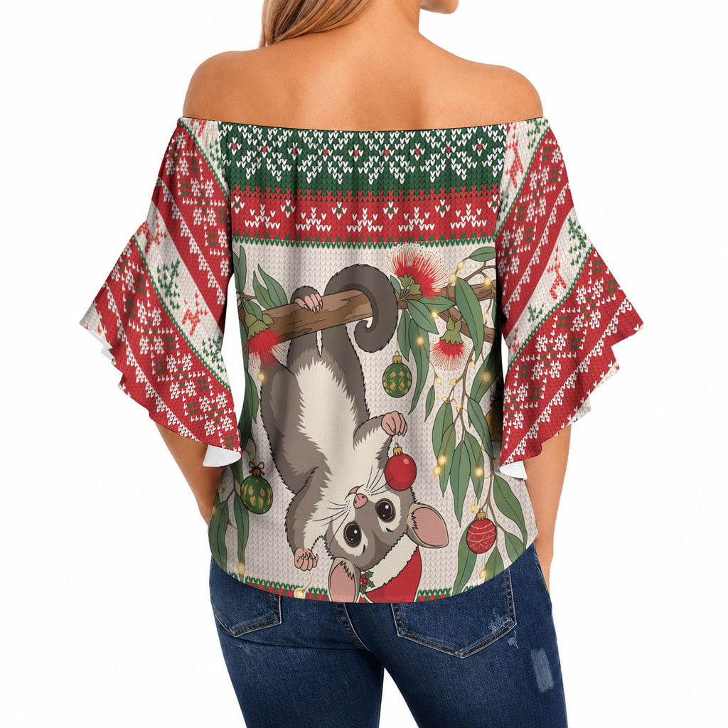 Aussie Sugar Glider Christmas Off Shoulder Wrap Waist Top Festive Knitted Pattern Inspired