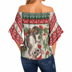 Aussie Sugar Glider Christmas Off Shoulder Wrap Waist Top Festive Knitted Pattern Inspired