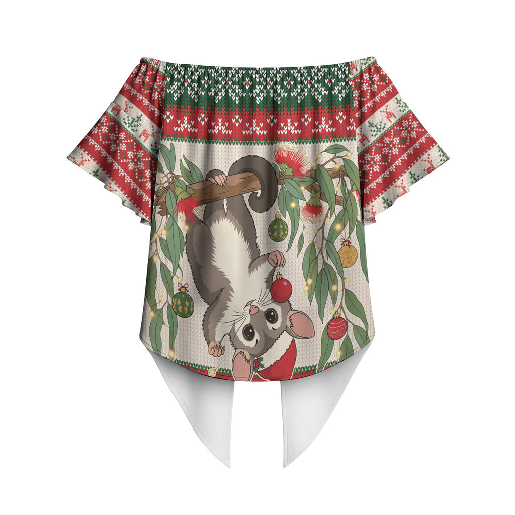 Aussie Sugar Glider Christmas Off Shoulder Wrap Waist Top Festive Knitted Pattern Inspired