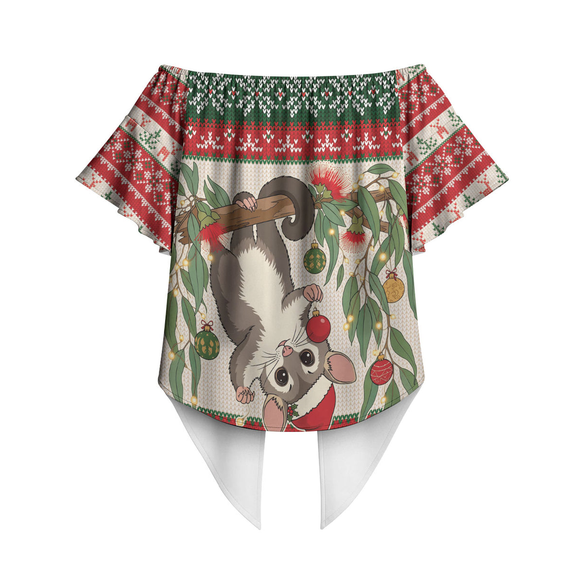 Aussie Sugar Glider Christmas Off Shoulder Wrap Waist Top Festive Knitted Pattern Inspired