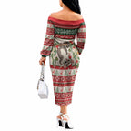 Aussie Sugar Glider Christmas Off The Shoulder Long Sleeve Dress Festive Knitted Pattern Inspired