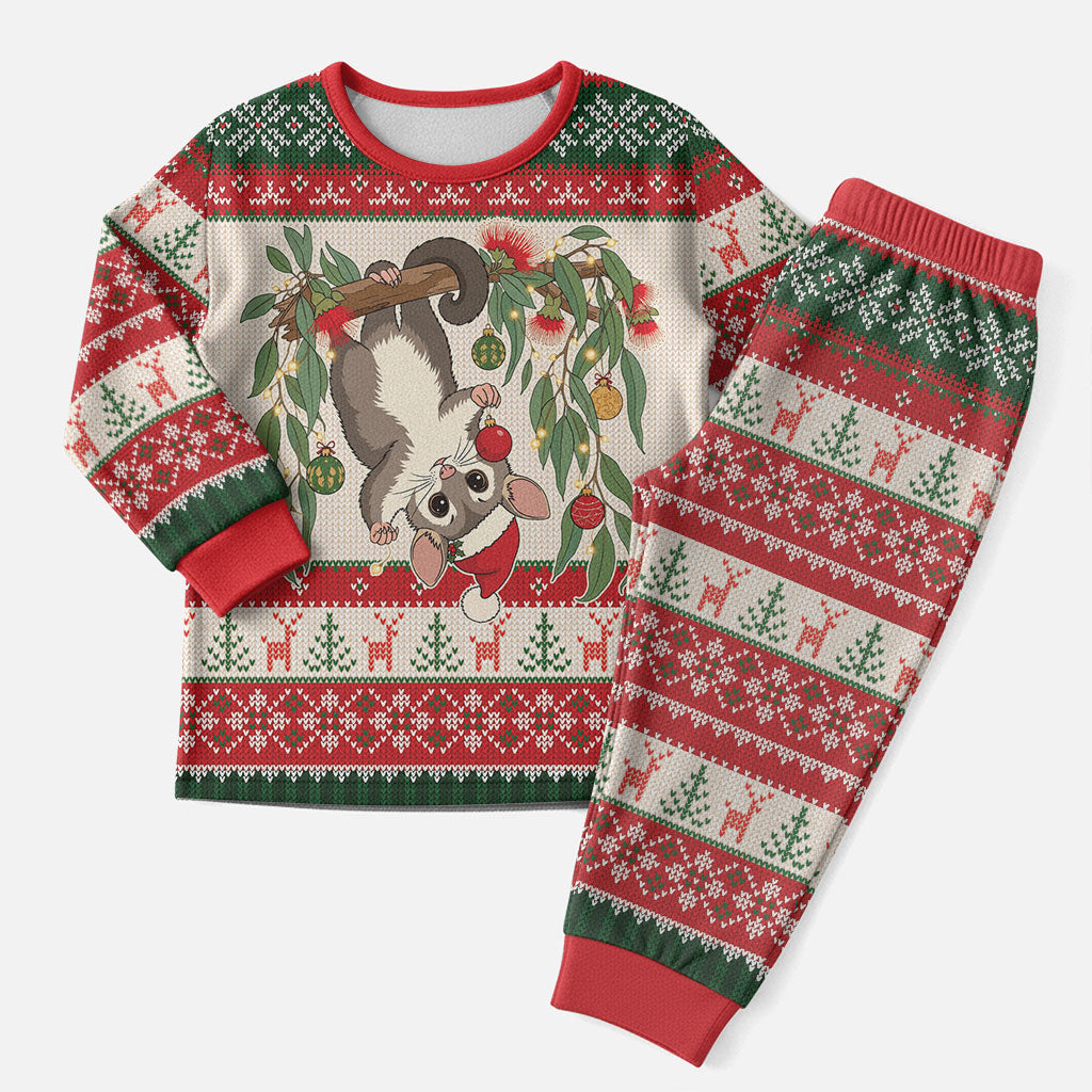 Aussie Sugar Glider Christmas Pajama Set Festive Knitted Pattern Inspired