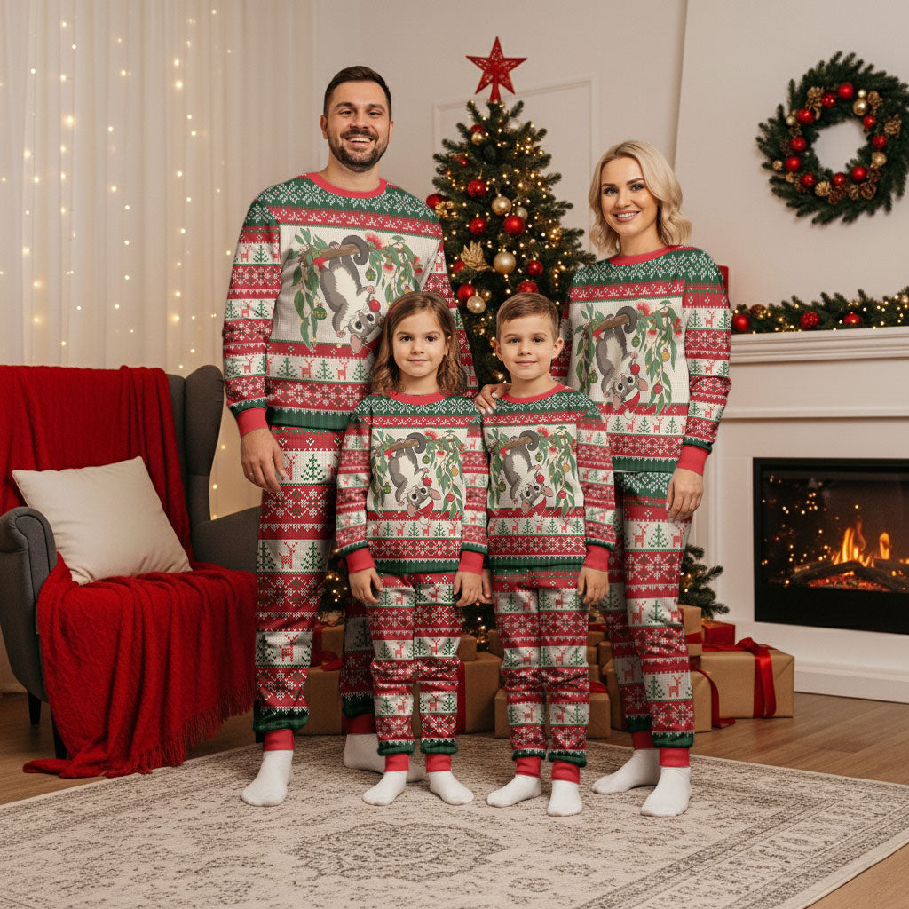 Aussie Sugar Glider Christmas Pajama Set Festive Knitted Pattern Inspired