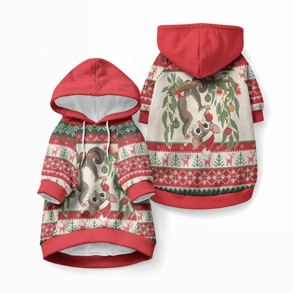 Aussie Sugar Glider Christmas Pet Hoodie Festive Knitted Pattern Inspired