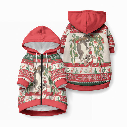 Aussie Sugar Glider Christmas Pet Hoodie Festive Knitted Pattern Inspired