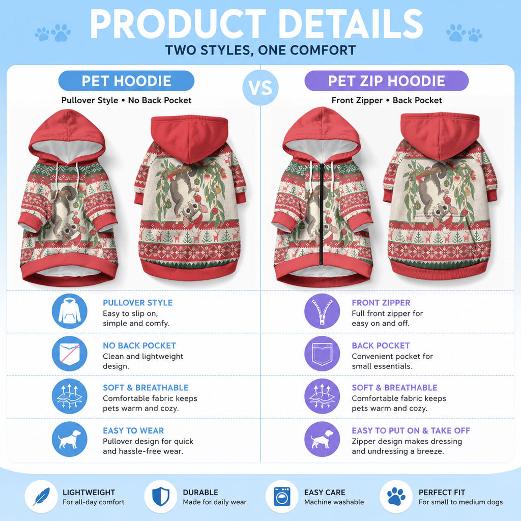 Aussie Sugar Glider Christmas Pet Hoodie Festive Knitted Pattern Inspired