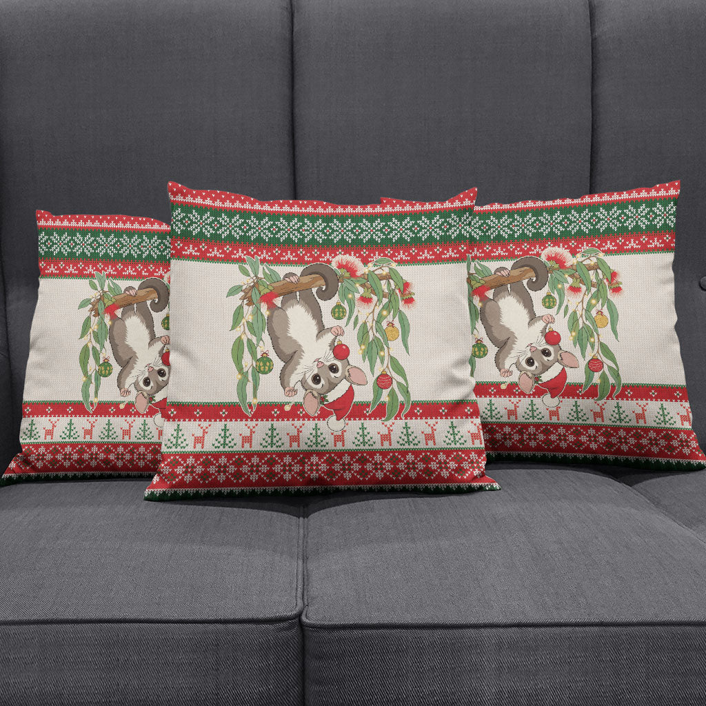 Aussie Sugar Glider Christmas Pillow Cover Festive Knitted Pattern Inspired