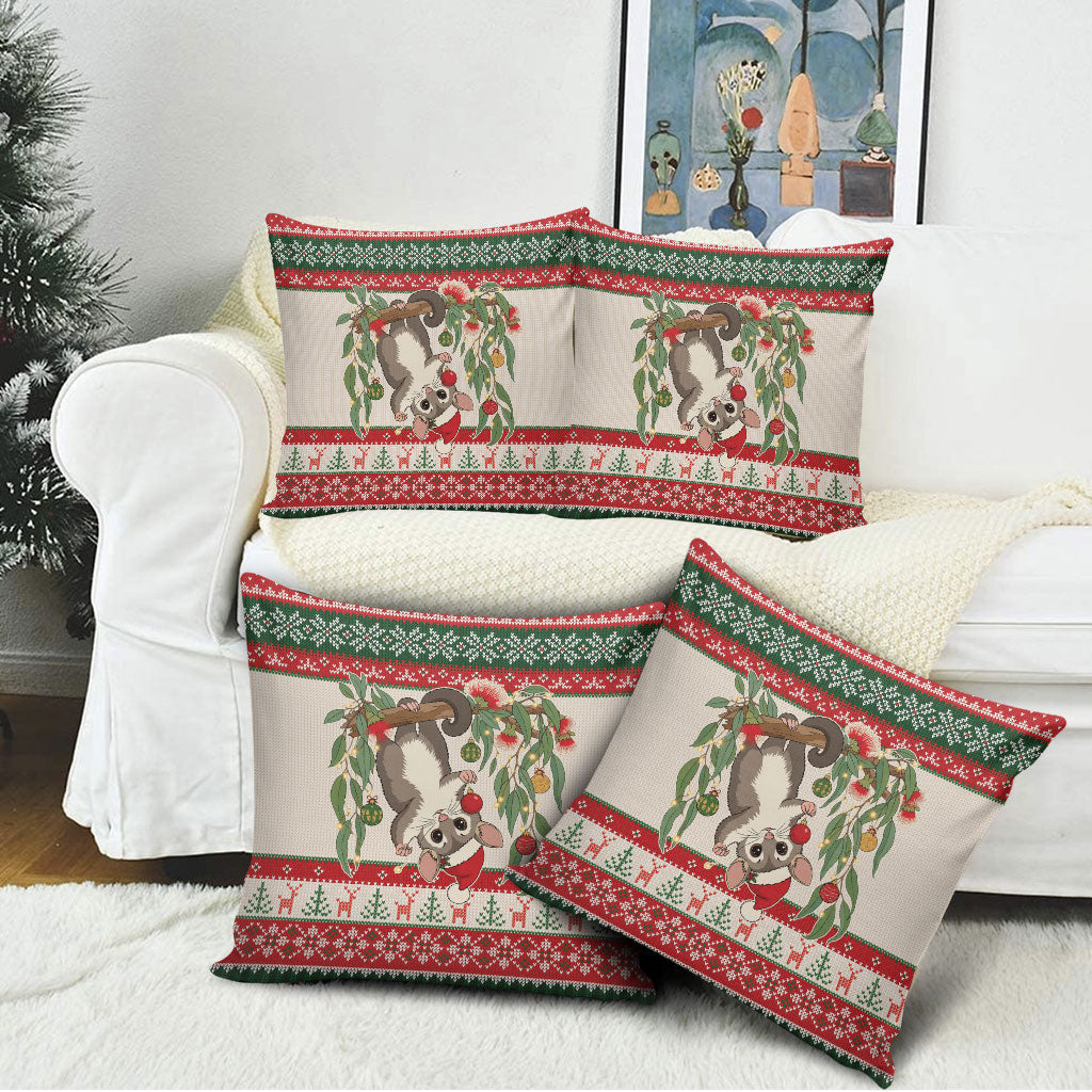 Aussie Sugar Glider Christmas Pillow Cover Festive Knitted Pattern Inspired