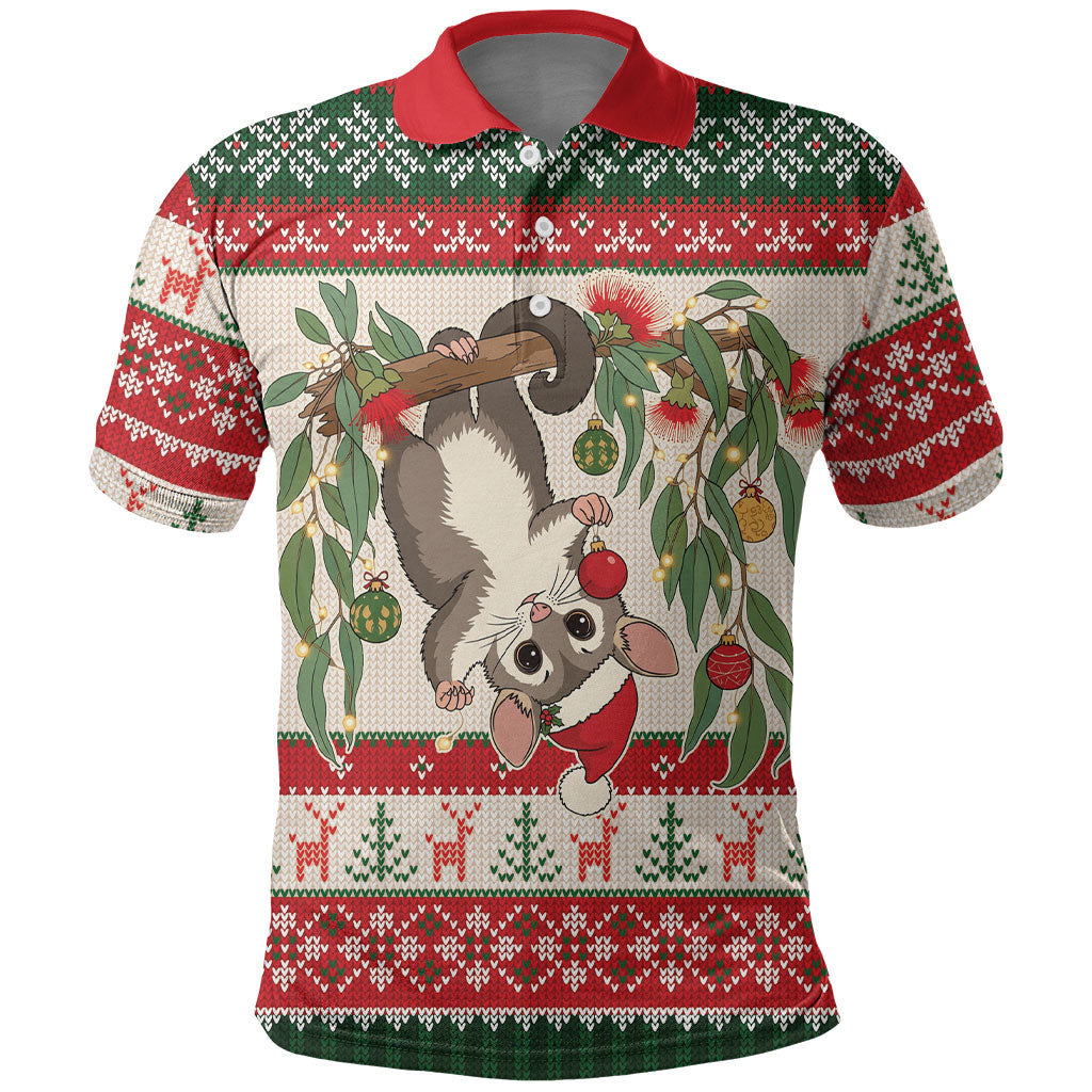Aussie Sugar Glider Christmas Polo Shirt Festive Knitted Pattern Inspired