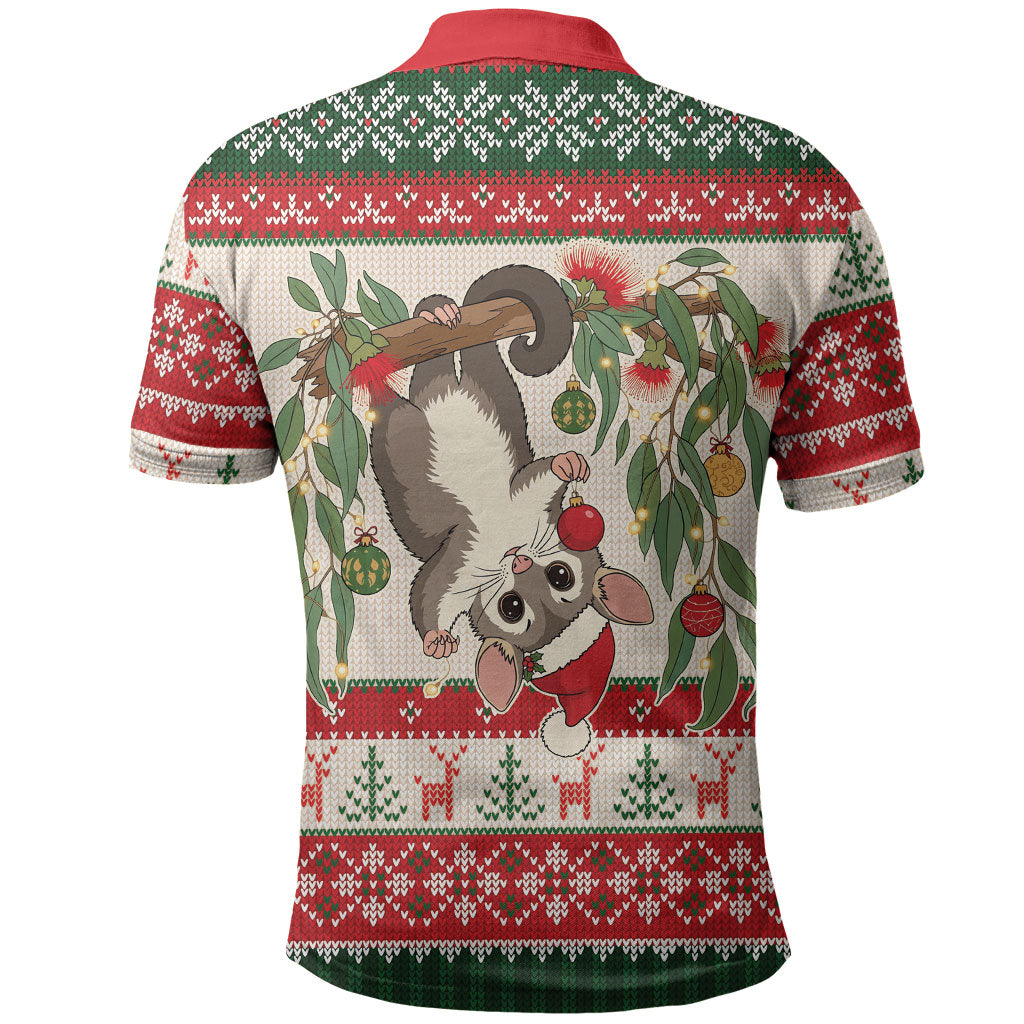 Aussie Sugar Glider Christmas Polo Shirt Festive Knitted Pattern Inspired