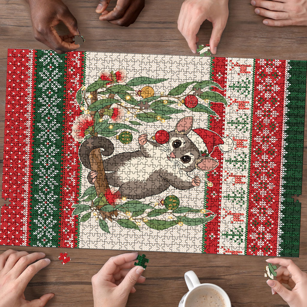 Aussie Sugar Glider Christmas Puzzle Festive Knitted Pattern Inspired