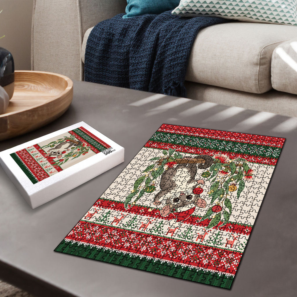 Aussie Sugar Glider Christmas Puzzle Festive Knitted Pattern Inspired