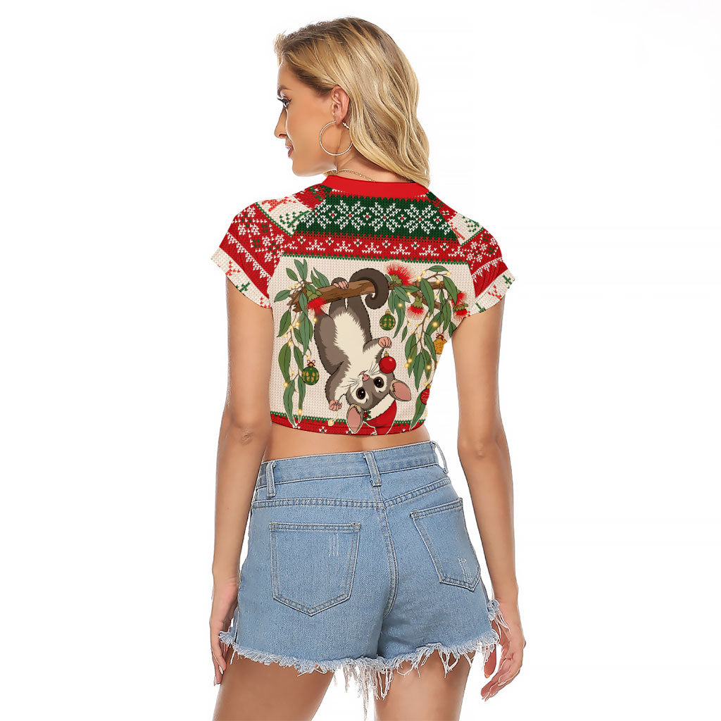 Aussie Sugar Glider Christmas Raglan Cropped T Shirt Festive Knitted Pattern Inspired