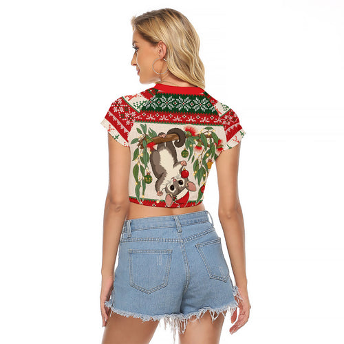 Aussie Sugar Glider Christmas Raglan Cropped T Shirt Festive Knitted Pattern Inspired