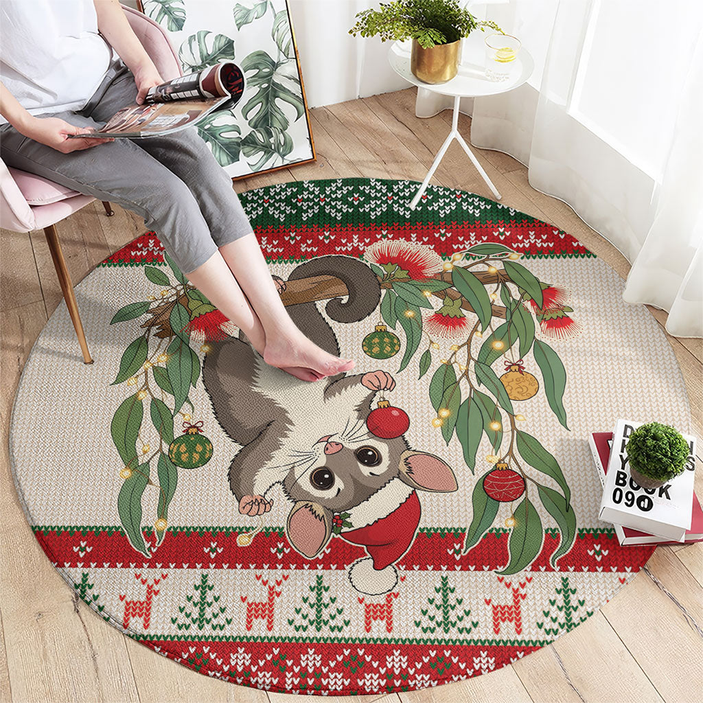 Aussie Sugar Glider Christmas Round Carpet Festive Knitted Pattern Inspired