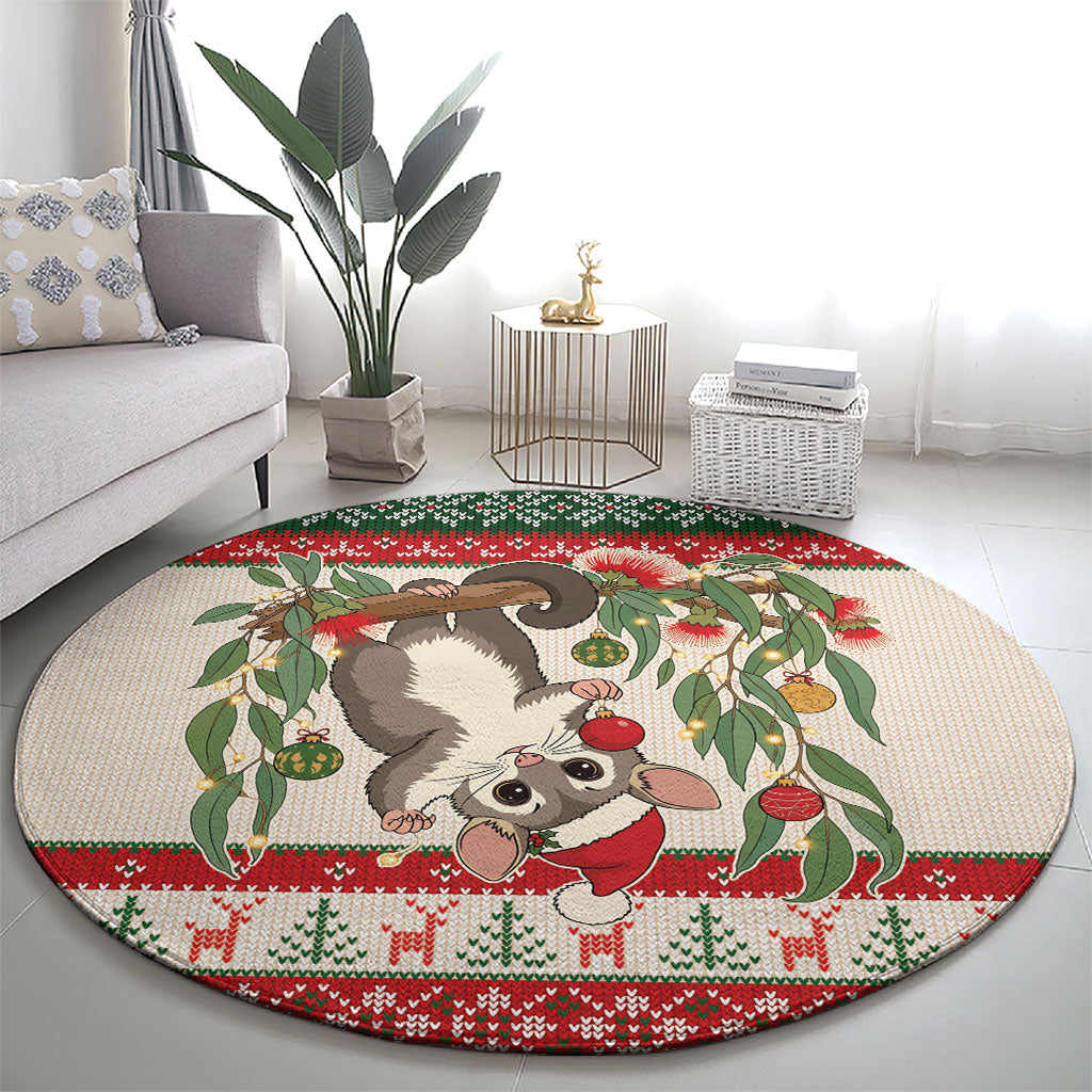 Aussie Sugar Glider Christmas Round Carpet Festive Knitted Pattern Inspired