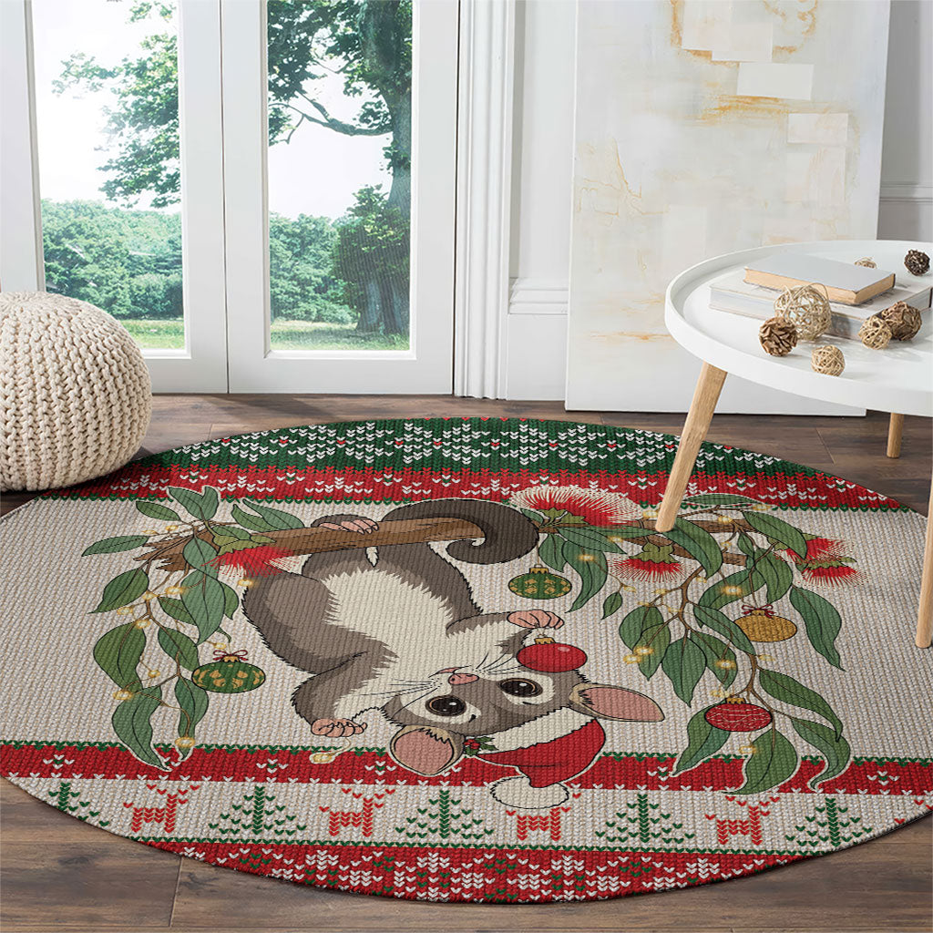 Aussie Sugar Glider Christmas Round Carpet Festive Knitted Pattern Inspired