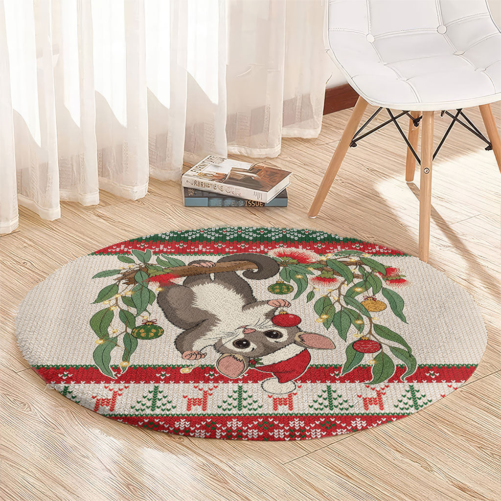 Aussie Sugar Glider Christmas Round Carpet Festive Knitted Pattern Inspired