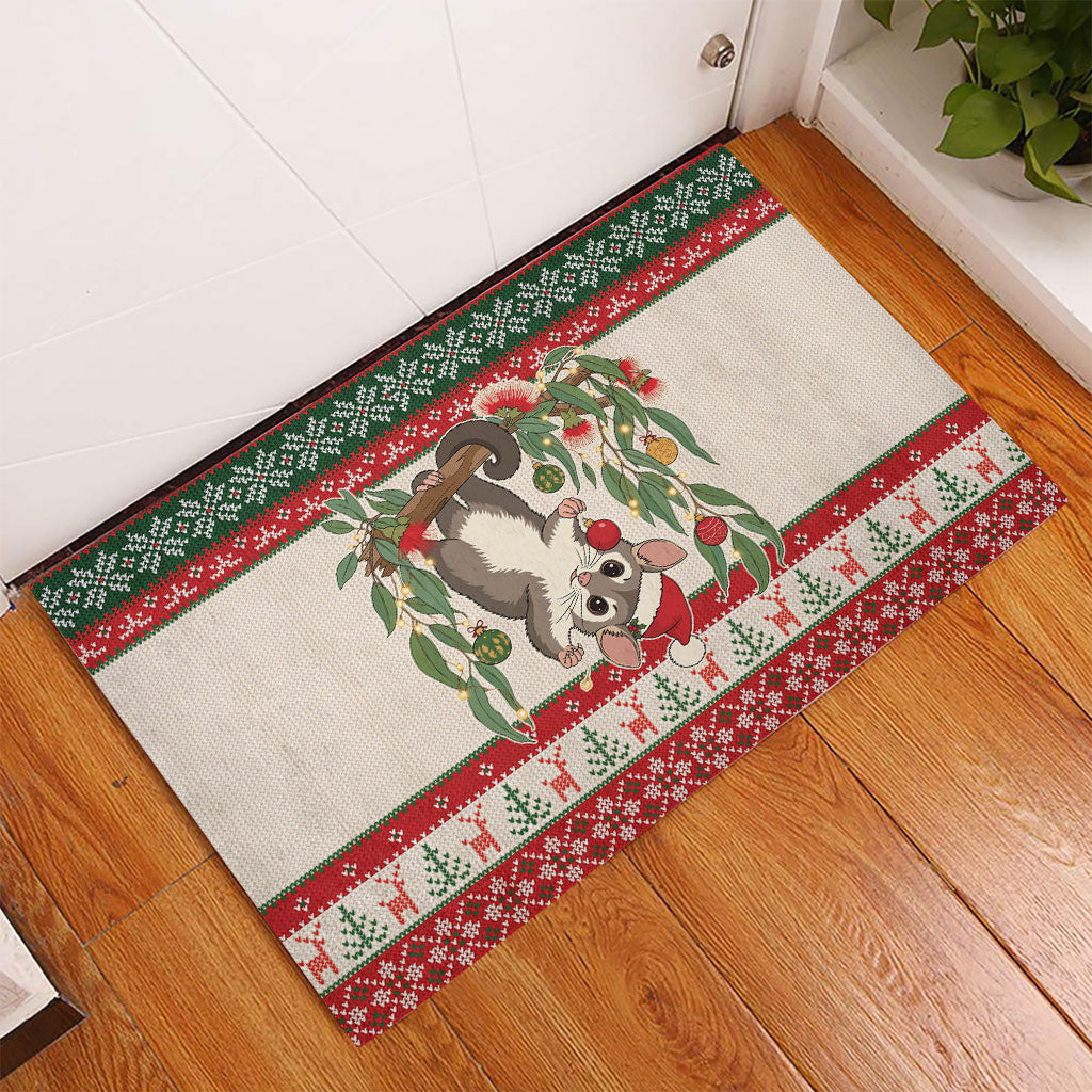 Aussie Sugar Glider Christmas Rubber Doormat Festive Knitted Pattern Inspired