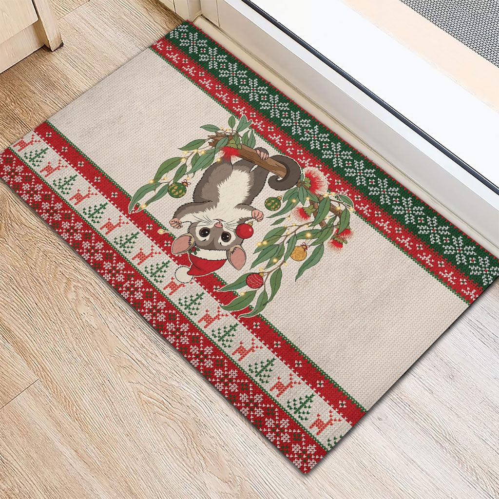 Aussie Sugar Glider Christmas Rubber Doormat Festive Knitted Pattern Inspired