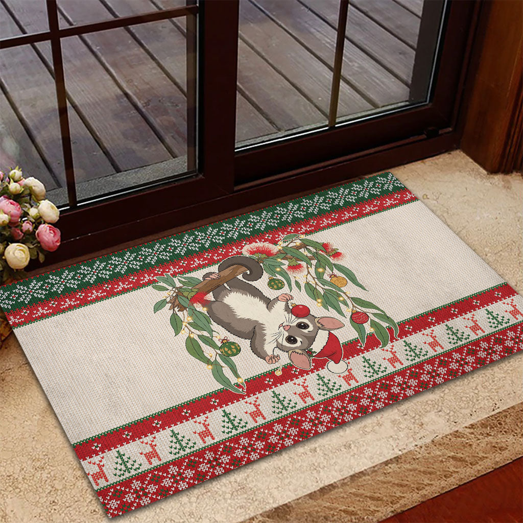 Aussie Sugar Glider Christmas Rubber Doormat Festive Knitted Pattern Inspired