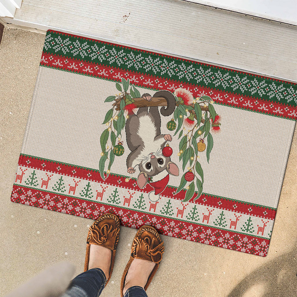 Aussie Sugar Glider Christmas Rubber Doormat Festive Knitted Pattern Inspired
