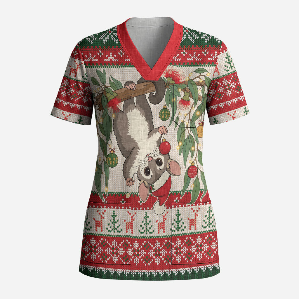 Aussie Sugar Glider Christmas Scrub Top Festive Knitted Pattern Inspired