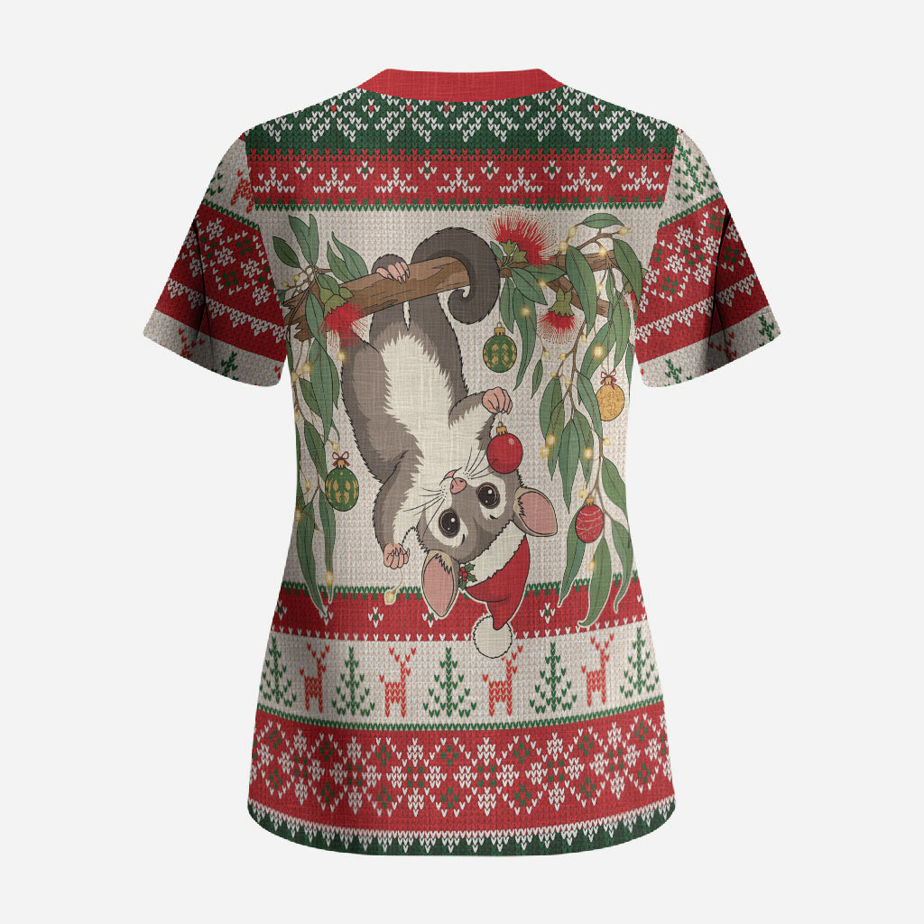 Aussie Sugar Glider Christmas Scrub Top Festive Knitted Pattern Inspired