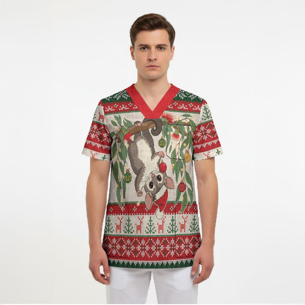 Aussie Sugar Glider Christmas Scrub Top Festive Knitted Pattern Inspired