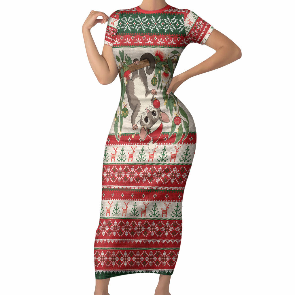 Aussie Sugar Glider Christmas Short Sleeve Bodycon Dress Festive Knitted Pattern Inspired