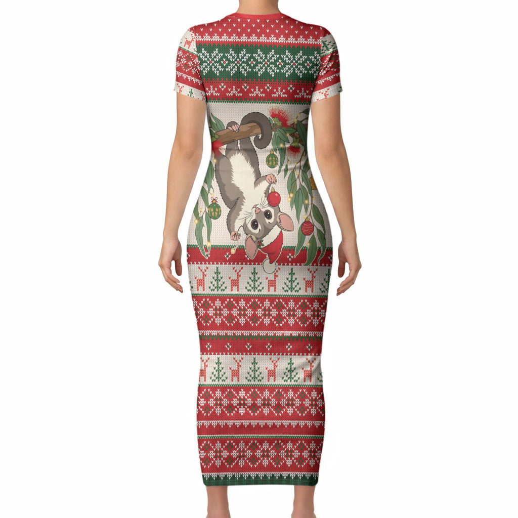 Aussie Sugar Glider Christmas Short Sleeve Bodycon Dress Festive Knitted Pattern Inspired