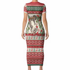 Aussie Sugar Glider Christmas Short Sleeve Bodycon Dress Festive Knitted Pattern Inspired