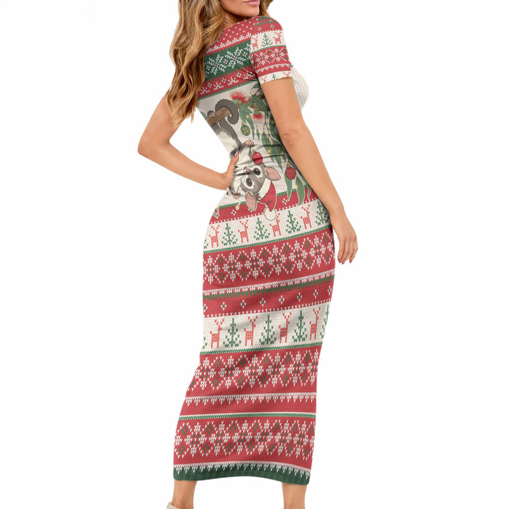 Aussie Sugar Glider Christmas Short Sleeve Bodycon Dress Festive Knitted Pattern Inspired