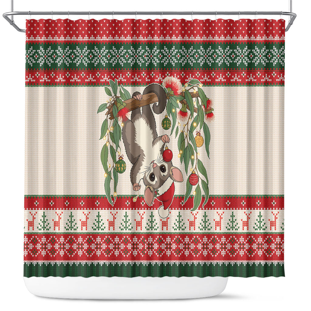 Aussie Sugar Glider Christmas Shower Curtain Festive Knitted Pattern Inspired