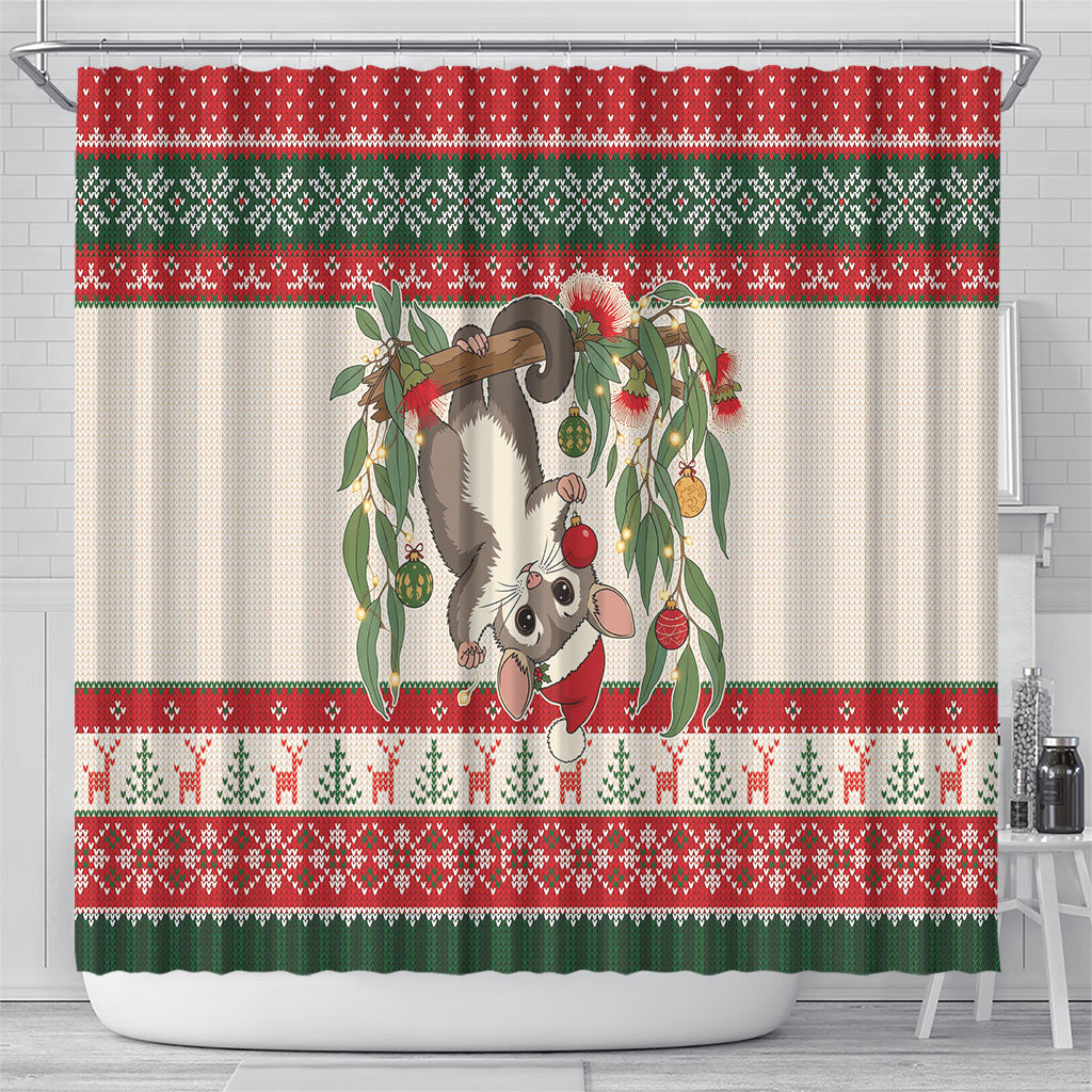 Aussie Sugar Glider Christmas Shower Curtain Festive Knitted Pattern Inspired
