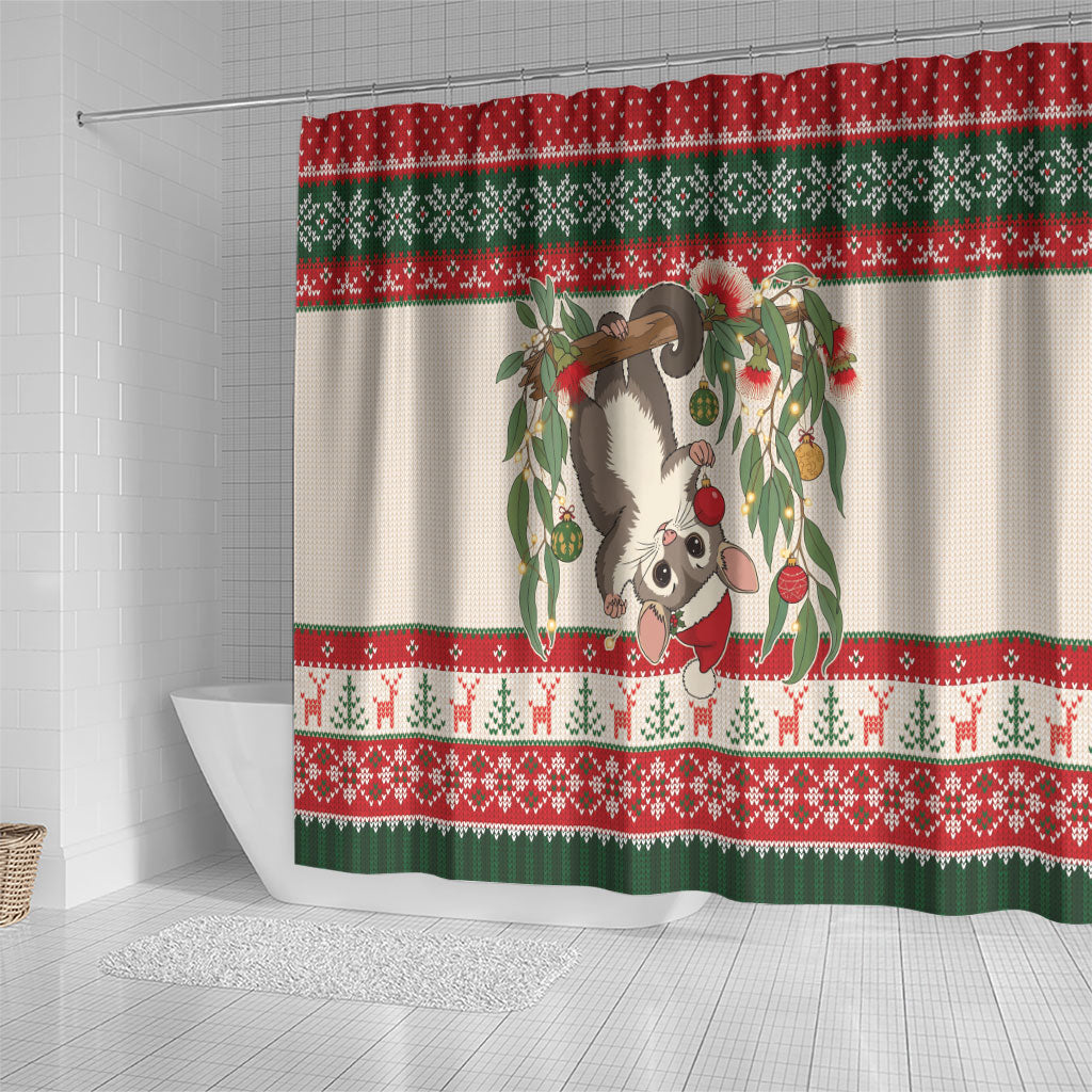 Aussie Sugar Glider Christmas Shower Curtain Festive Knitted Pattern Inspired
