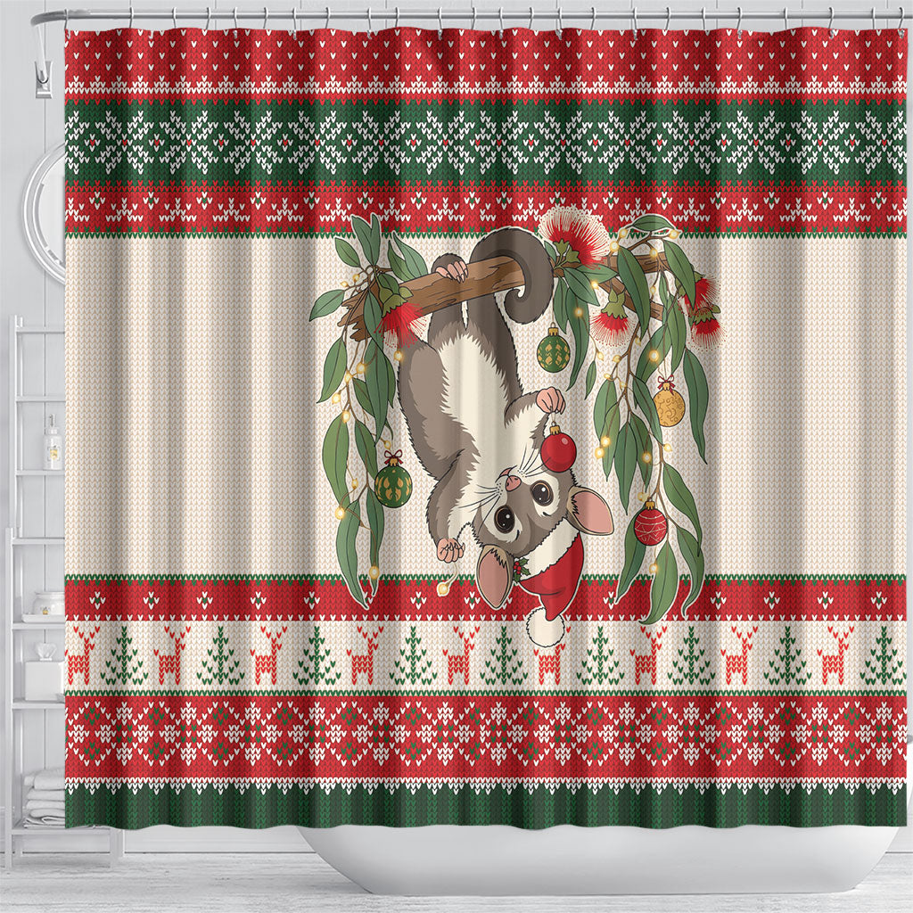 Aussie Sugar Glider Christmas Shower Curtain Festive Knitted Pattern Inspired