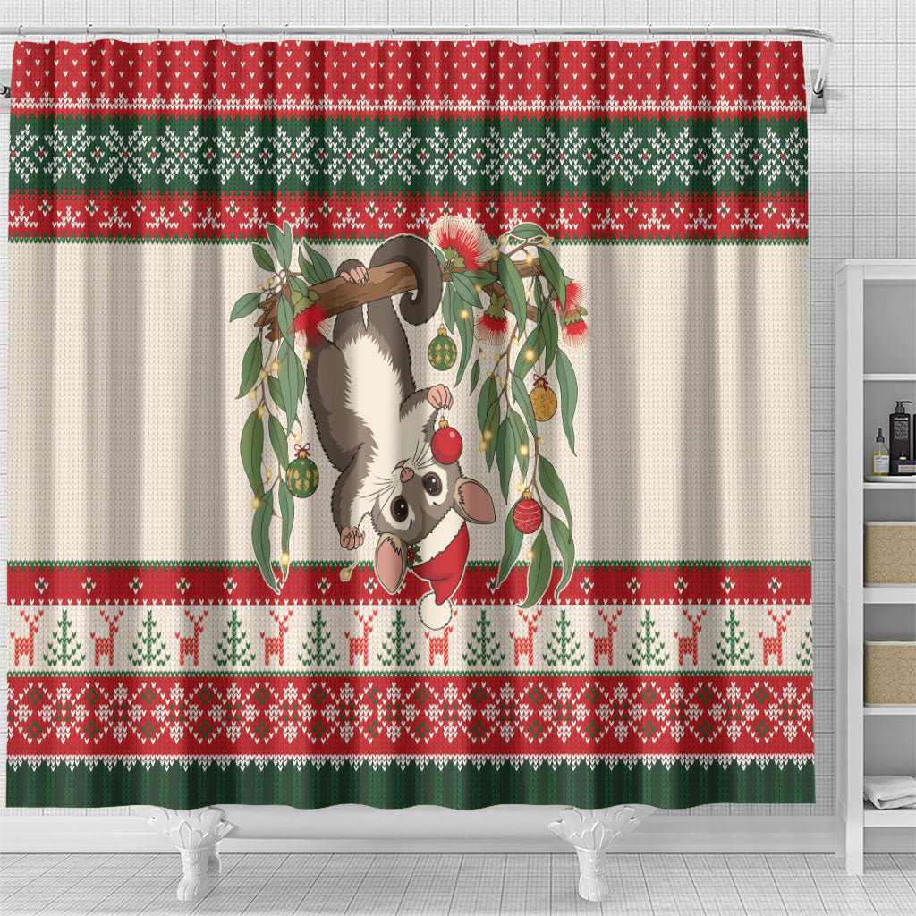 Aussie Sugar Glider Christmas Shower Curtain Festive Knitted Pattern Inspired