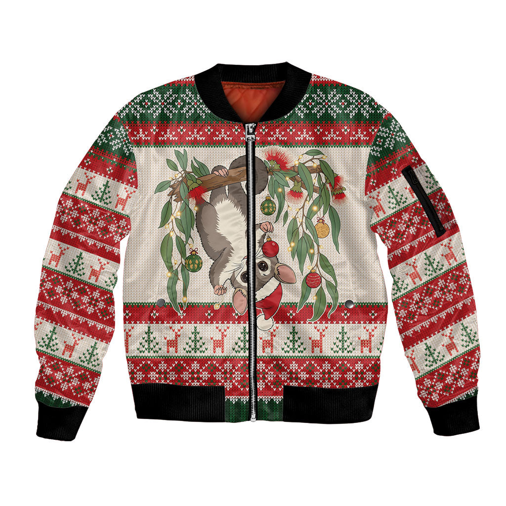 Aussie Sugar Glider Christmas Sleeve Zip Bomber Jacket Festive Knitted Pattern Inspired