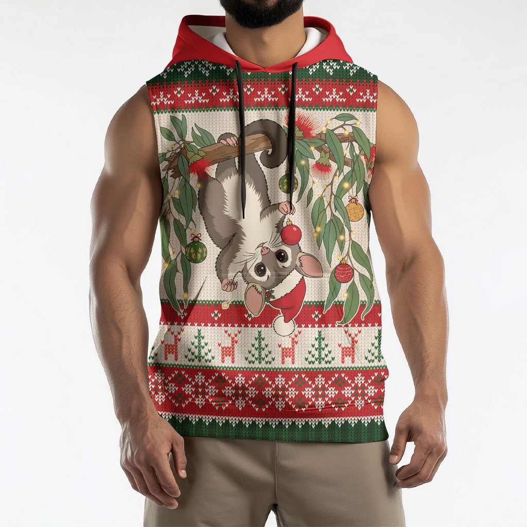 Aussie Sugar Glider Christmas Sleeveless Hoodie Festive Knitted Pattern Inspired