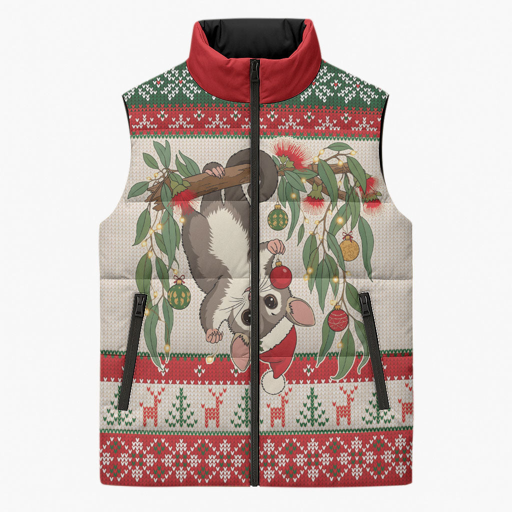 Aussie Sugar Glider Christmas Sleeveless Puffer Jacket Festive Knitted Pattern Inspired