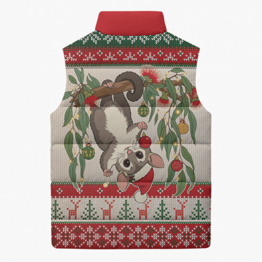 Aussie Sugar Glider Christmas Sleeveless Puffer Jacket Festive Knitted Pattern Inspired
