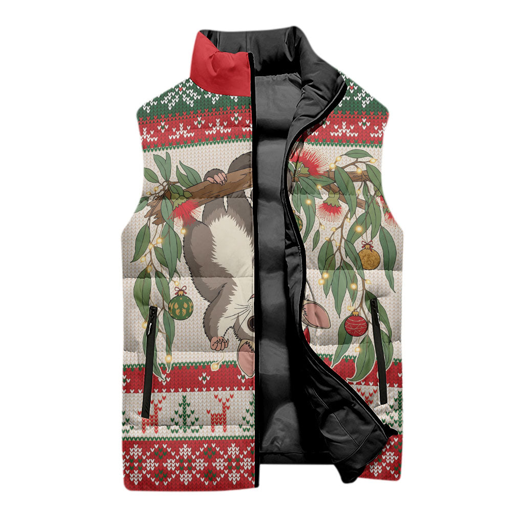 Aussie Sugar Glider Christmas Sleeveless Puffer Jacket Festive Knitted Pattern Inspired