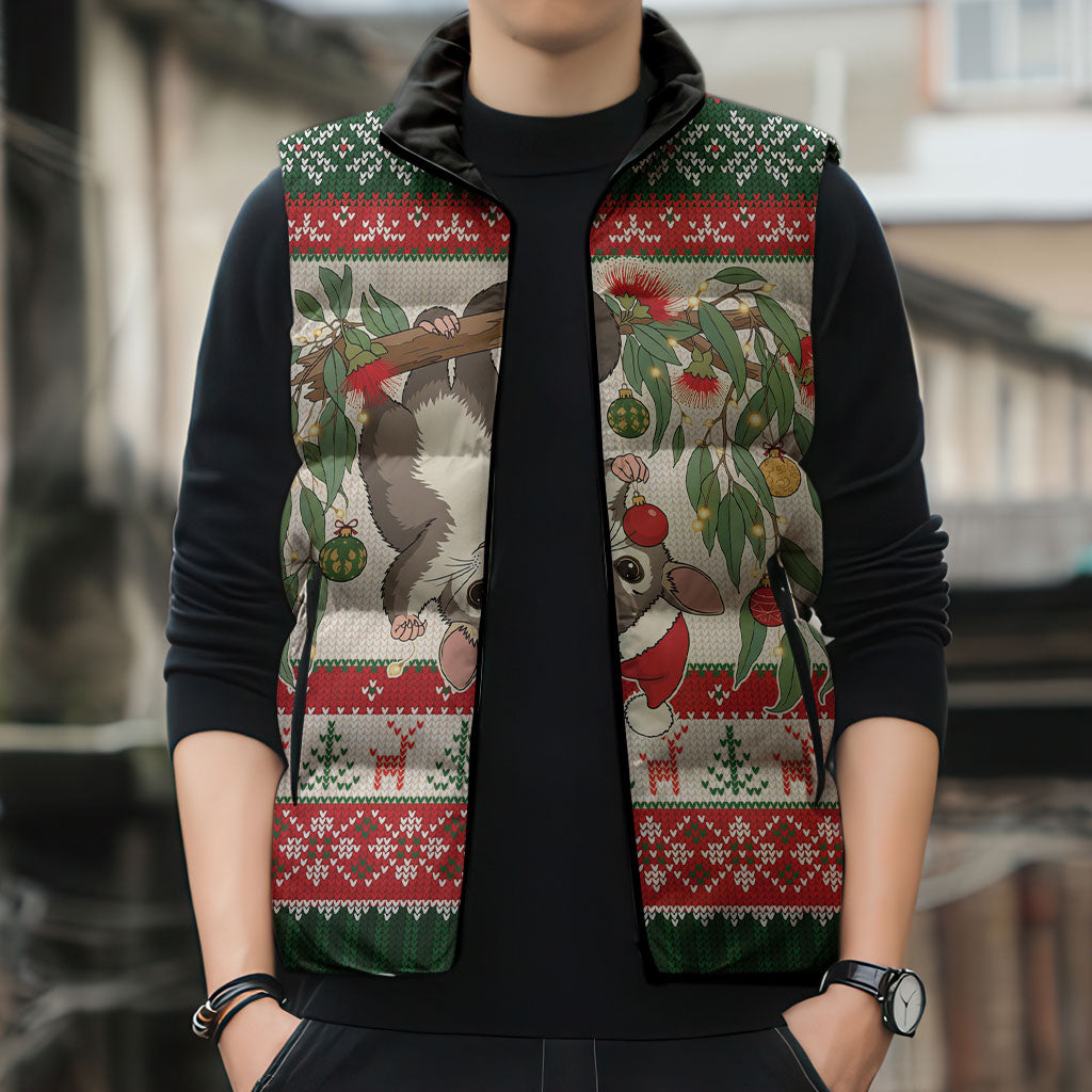 Aussie Sugar Glider Christmas Sleeveless Puffer Jacket Festive Knitted Pattern Inspired