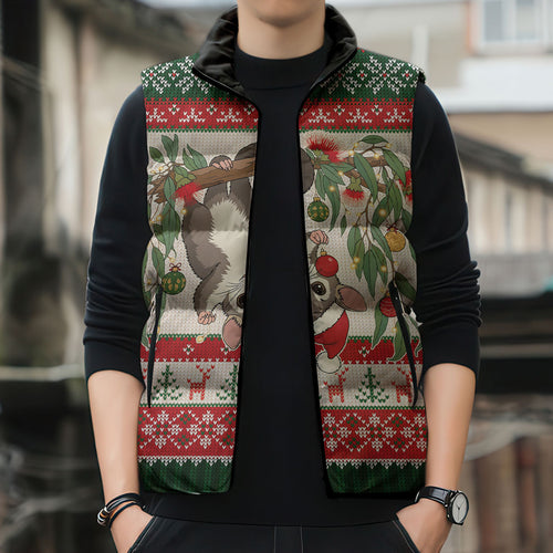 Aussie Sugar Glider Christmas Sleeveless Puffer Jacket Festive Knitted Pattern Inspired