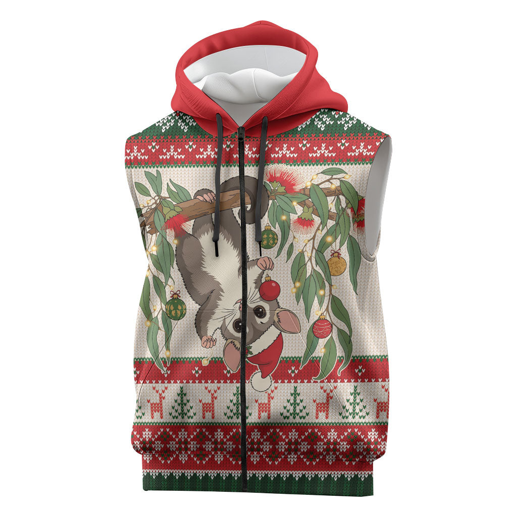 Aussie Sugar Glider Christmas Sleeveless Zip Hoodie Festive Knitted Pattern Inspired