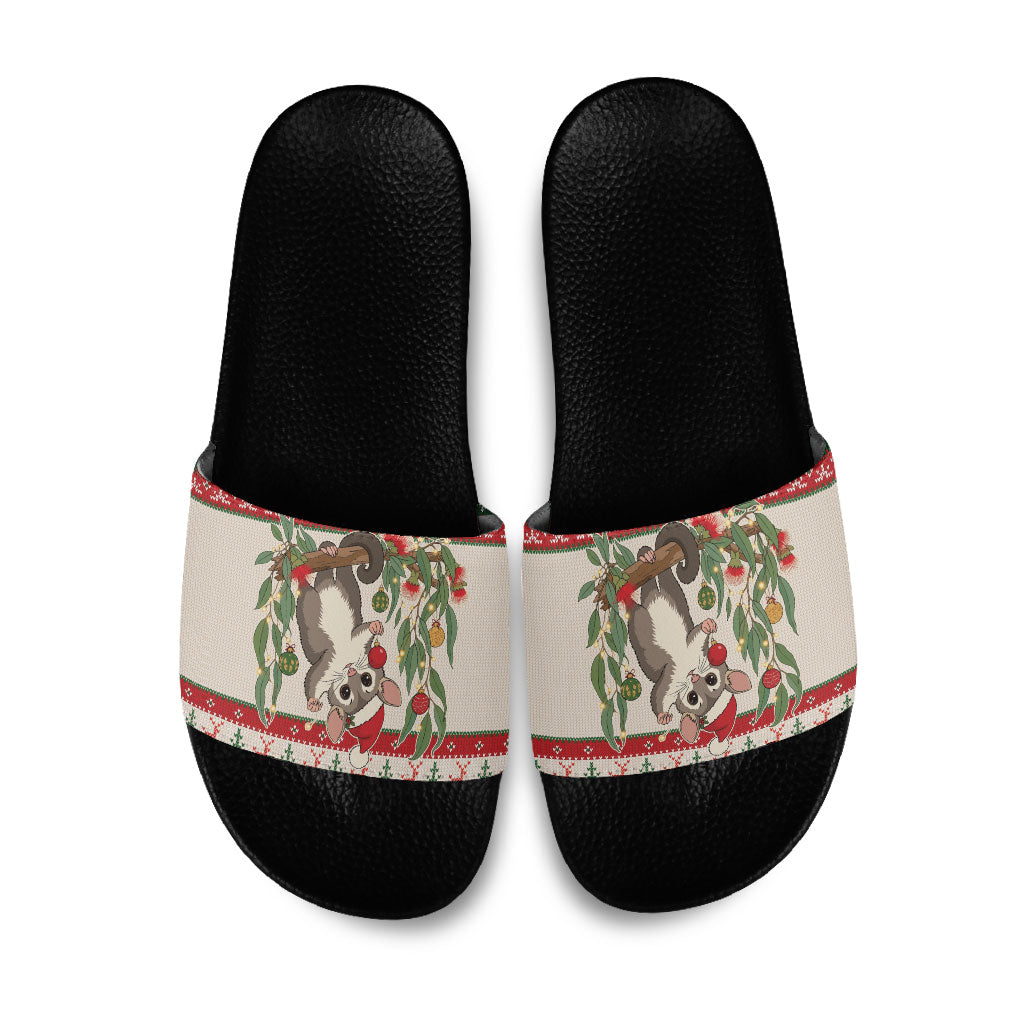 Aussie Sugar Glider Christmas Slide Sandals Festive Knitted Pattern Inspired