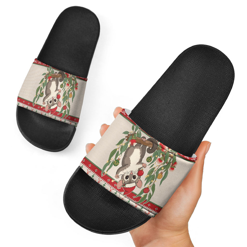 Aussie Sugar Glider Christmas Slide Sandals Festive Knitted Pattern Inspired